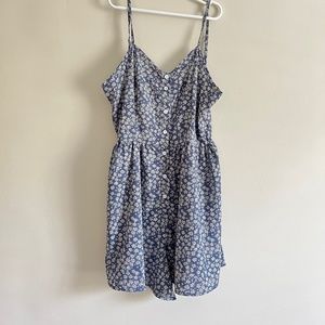 Blue Floral Button Up Romper Size S Shein